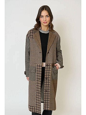 Central Park West Raven Patchwork Long Coat in Brown (view 2)