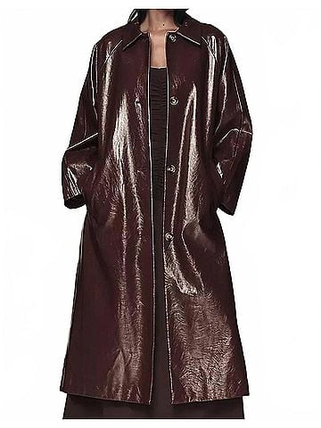 FRNCH Halimi Faux Leather Trench Coat in Bordeaux (view 2)