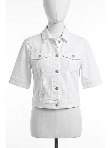 Tribal Comfort Stretch Elbow-Sleeve Denim Jacket in White (view 1)