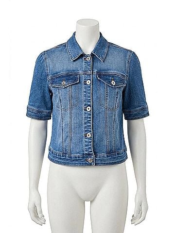 Tribal Comfort Stretch Elbow-Sleeve Denim Jacket in Harbor (view 1)