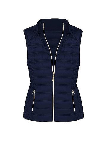 Michael Kors Down Fill Full Zip Removable Hood Puffer Vest in Navy Blue (view 1)