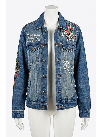 Ed Hardy Flame Skull Denim Jacket in Medium Tint (view 1)