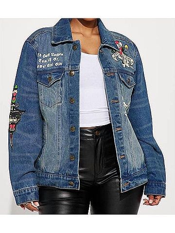 Ed Hardy Flame Skull Denim Jacket in Medium Tint (view 2)