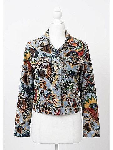 Ivy Jane Print Velvet Jean Jacket in Blue (view 1)