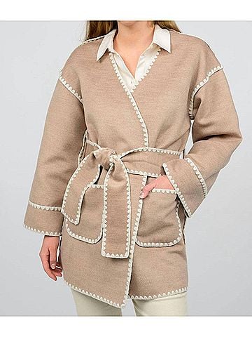 Ivy Jane Whipstitched Wrap Coat in Taupe (view 2)