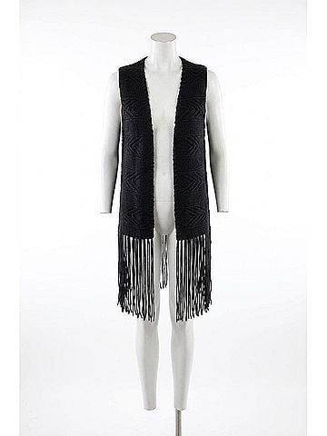 Autumn Cashmere Diamond Stitch Fringe Vest in Black (view 1)
