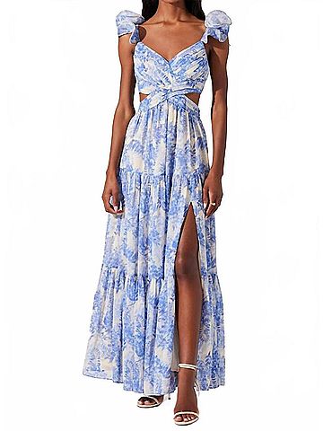 Astr Fritillaria High Slit Maxi Dress in Blue (view 2)