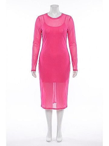 Good American Mesh Maxi Dress - Plus in Knockout Pink (view 1)