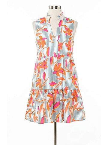 THML Sleeveless Flower Striped Dress in Light Blue (view 1)