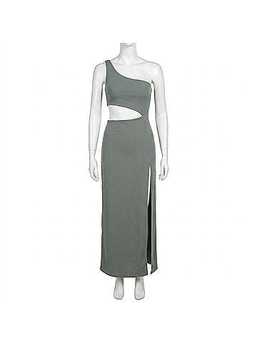 Susana Monaco One Shoulder Cut Out High Slit Maxi Dress in Slate (view 1)