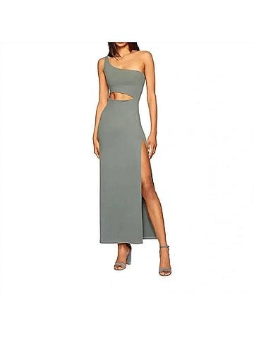 Susana Monaco One Shoulder Cut Out High Slit Maxi Dress in Slate (view 2)