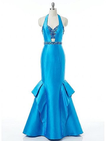 Rachel Allan Mikado Beaded Mermaid Gown in Ocean (view 1)
