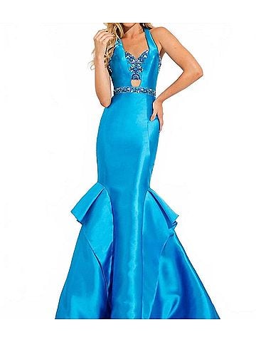 Rachel Allan Mikado Beaded Mermaid Gown in Ocean (view 2)