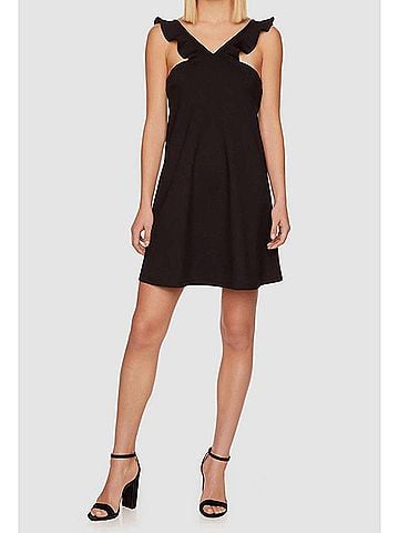Susana Monaco Ruffle V Strap Trapeze Mini Dress in Black (view 2)