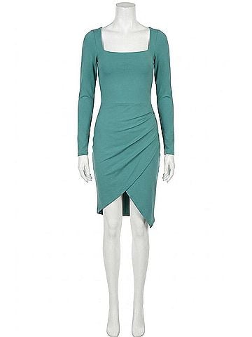 Susana Monaco Wrap Bottom Long Sleeve Square Neck Mini Dress in Blue Spruce (view 1)