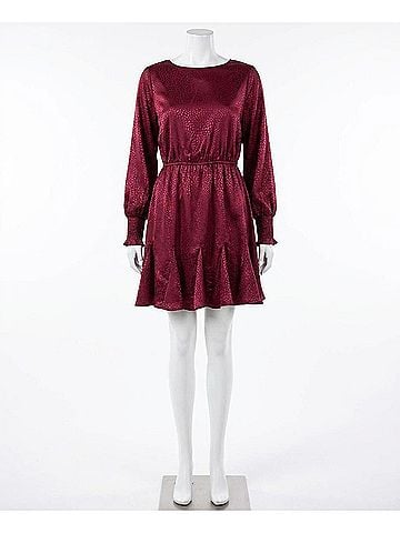 She + Sky Animal Jacquard Godet Dress in Deep Wine (view 1)