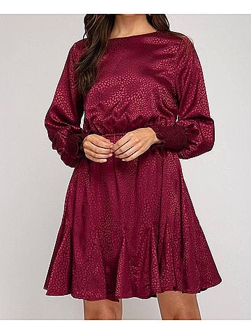 She + Sky Animal Jacquard Godet Dress in Deep Wine (view 2)