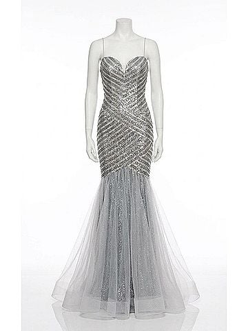 Rachel Allan Long Formal Mermaid Dress in Platinum (view 1)