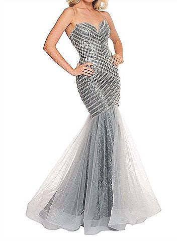 Rachel Allan Long Formal Mermaid Dress in Platinum (view 2)