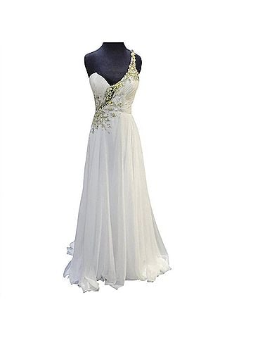 Rachel Allan Women's One Shoulder Jeweled Strap Gown in White (view 1)