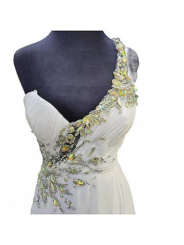 Rachel Allan Women's One Shoulder Jeweled Strap Gown in White (view 2)