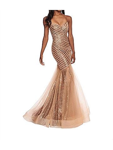 Rachel Allan Long Formal Mermaid Dress in Bronze (view 2)