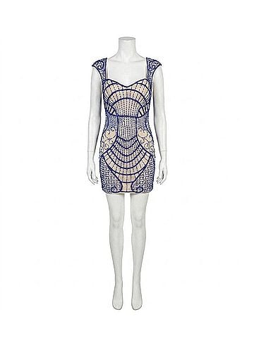 Rachel Allan Fully Beaded Soft Tulle Short Prom Dress in Nude/Royal (view 1)