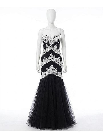 Rachel Allan Strapless Soft Tulle Mermaid Gown in Black/White (view 1)