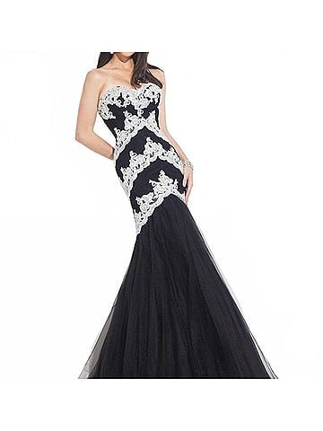 Rachel Allan Strapless Soft Tulle Mermaid Gown in Black/White (view 2)