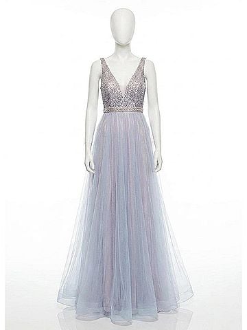 Rachel Allan Tulle A-Line Prom Gown With Ab Stones in Lilac/Powder Blue (view 1)