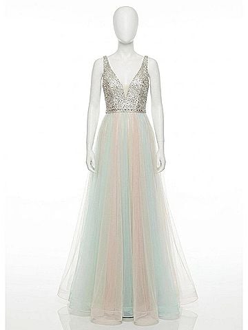 Rachel Allan Tulle A-Line Prom Gown With Ab Stones in Mint/Sky Blue (view 1)