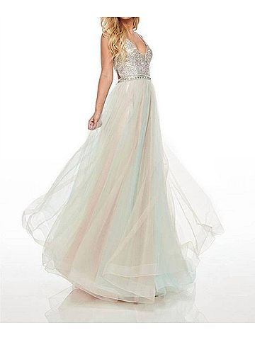 Rachel Allan Tulle A-Line Prom Gown With Ab Stones in Mint/Sky Blue (view 2)
