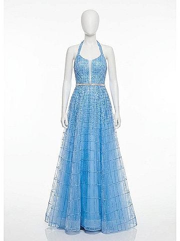 Rachel Allan Glitter Tulle Halter Neck Prom Gown in Periwinkle (view 1)