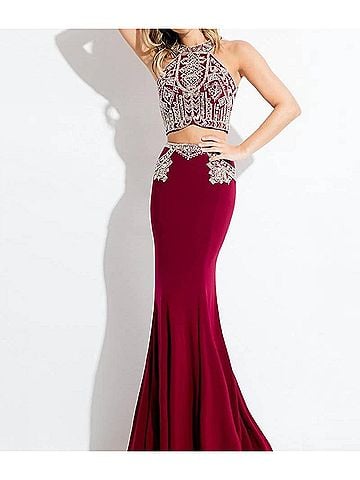 Rachel Allan Two-Piece Beaded Jersey Evening Gown in Marsala (view 2)