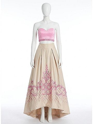 Rachel Allan Two-Piece Strapless Mikado Prom Gown in Pink/Nude (view 1)
