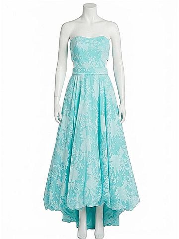 Rachel Allan High Low Burnout Bubble Prom Gown in Aqua (view 1)