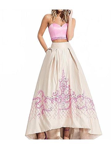 Rachel Allan Two-Piece Strapless Mikado Prom Gown in Pink/Nude (view 2)