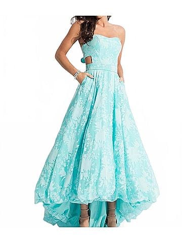 Rachel Allan High Low Burnout Bubble Prom Gown in Aqua (view 2)