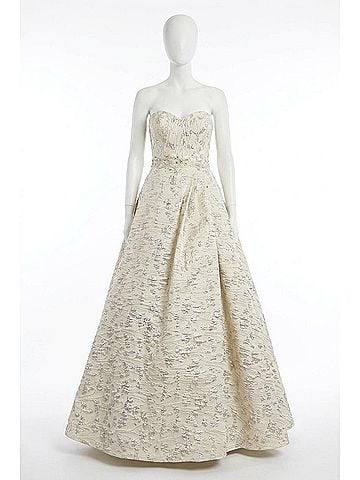 Rachel Allan Floral Brocade Strapless Ballgown in White/Silver (view 1)
