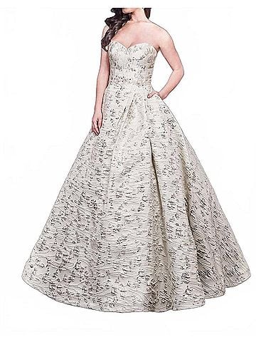 Rachel Allan Floral Brocade Strapless Ballgown in White/Silver (view 2)