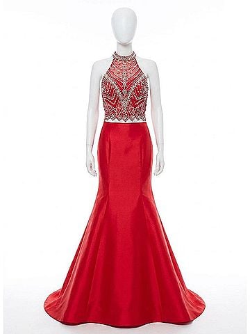 Rachel Allan Rhinestones Mikado Mermaid Gown in Red (view 1)