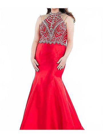 Rachel Allan Rhinestones Mikado Mermaid Gown in Red (view 2)