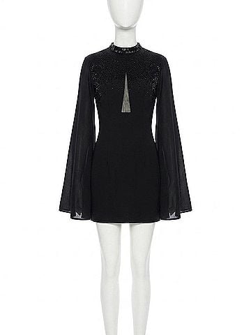 Rachel Allan Beaded Jersey Sheath Dress in Black (view 1)