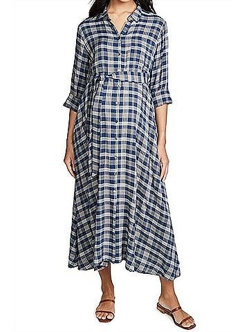 Hatch Maternity The Alyssa Dress in Navy/Beige Plaid (view 2)