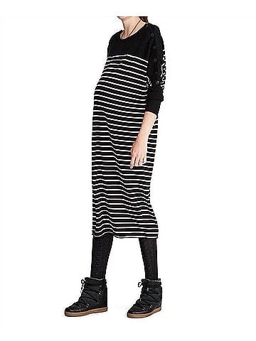 Hatch Lou Maternity Dress in Black Stripe (view 2)