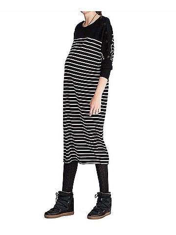 Hatch Lou Maternity Dress in Black Stripe (view 2)
