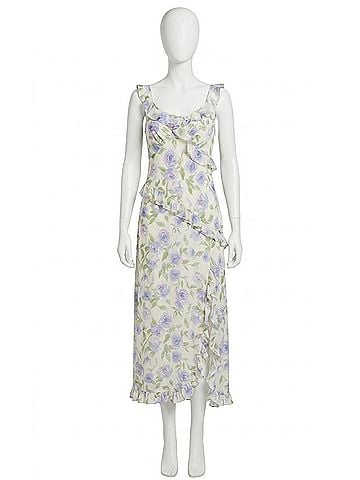 Astr Rosalina Midi Dress in Cream Lavender Floral (view 1)