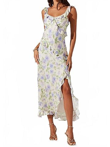 Astr Rosalina Midi Dress in Cream Lavender Floral (view 2)
