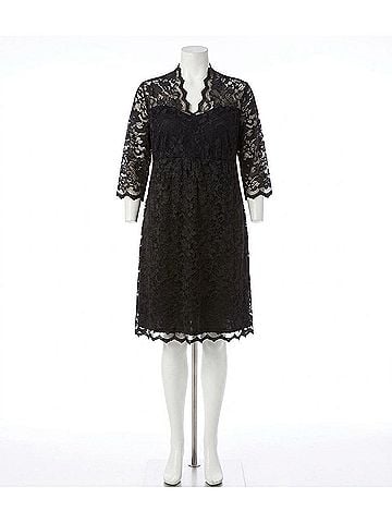 Karen Kane V-Neck Scallop Lace Dress - Plus in Black (view 1)