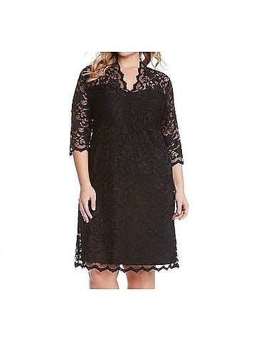 Karen Kane V-Neck Scallop Lace Dress - Plus in Black (view 2)